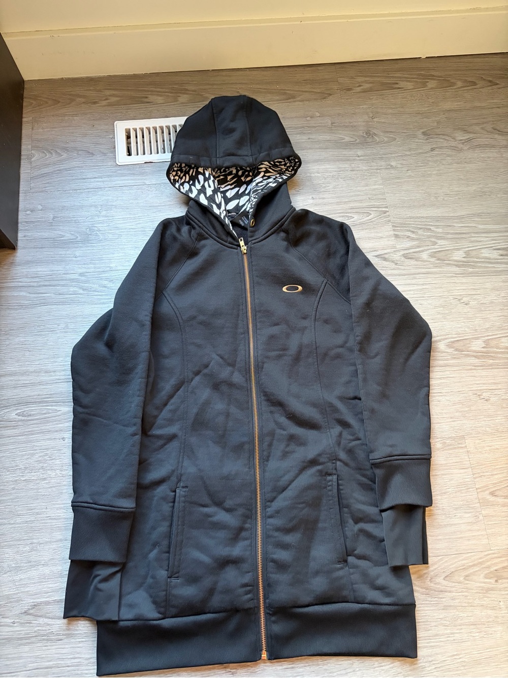 Oakley Women's Black Zip-Up Hoodie Coat with Patterned Hood
